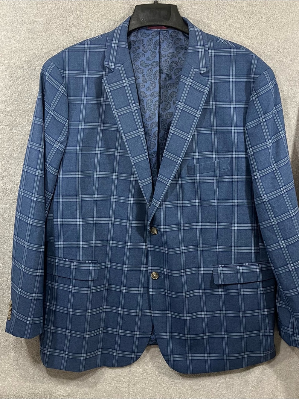 Johnston & Murphy Blazer Men 2XL Blue Plaid Stretch Sport Coat Two Button Preppy